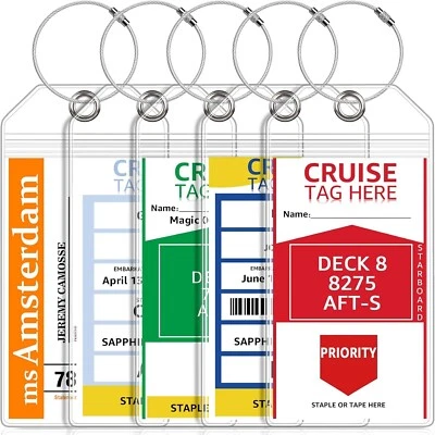 BRANDED 5 Pack Cruise Luggage Tag Holders For Carnival, NCL, Princess, MSC Cruise Ships,