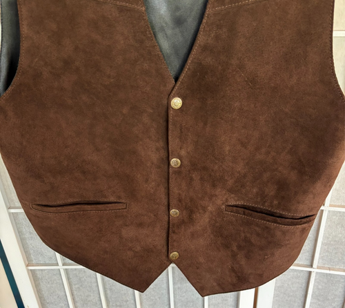 Scully Leather Vest Mens Medium Western Brown Suede Snap Front - Picture 4 of 12
