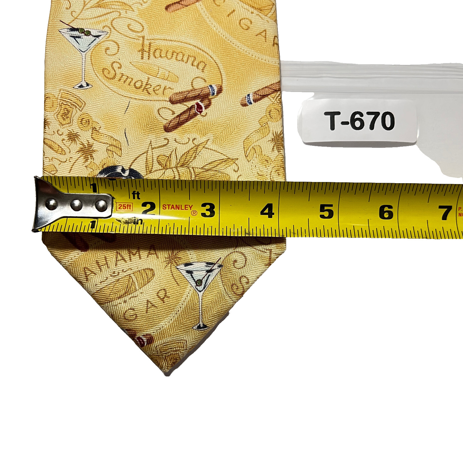 Tommy Bahama Tie Men's Gold Havana Club Tropical Print Silk Necktie Handmade