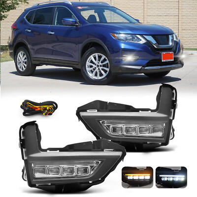 Pair For 2017-2020 Nissan Rogue S SV SL X-Trail LED Fog Lights Bumper Lamps+DRL
