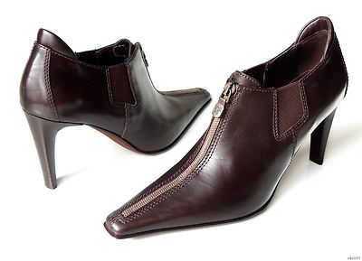 DONALD J PLINER dark brown leather 9.5 front zip shoes Italy 