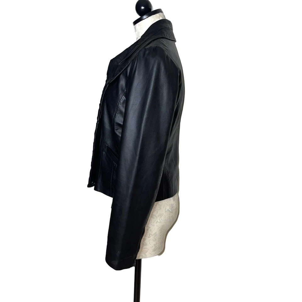 Chaqueta de moto de cuero Classiques Entier para mujer talla mediana negra cremallera a presión retro Foto 2 de 4