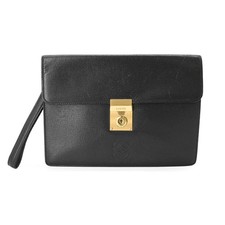 LOEWE Anagram clutch bag business black leather gold hardware