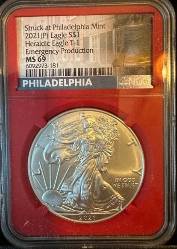 2021 P Silver NGC MS-69 Heraldic Eagle T-1 Early Releases Emergency RED CORE