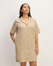 Everlane Shirt Dress Beige Button Front Collared 100% European Flax Linen XS