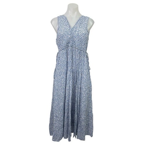 Max Studio Women's Blue Floral V Neck Sleeveless Maxi Tank Flare A-Line Dress L