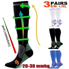 3 Pairs Compression Socks Nurse Women's 20-30 mmHg Running Knee High Stockings
