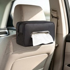 PU Leather Car Tissue Box Holder Organizer Side Storage Pockets Accessory Decor