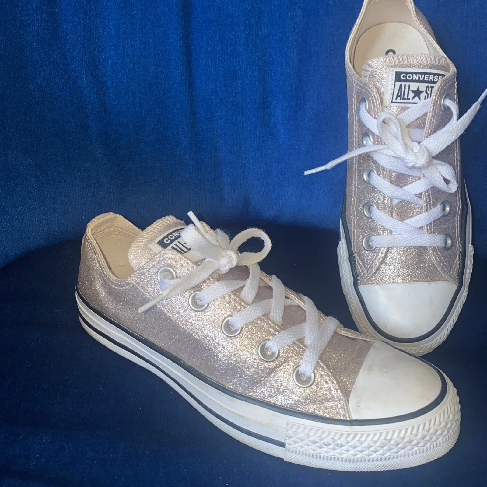 Converse scarpe da ginnastica donna UK 4 EU 36 5 rosa pallido glitter festival festa ottime condizioni