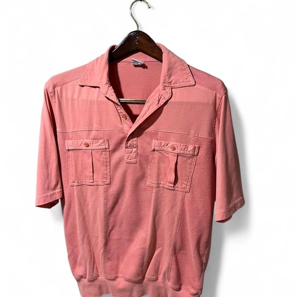 Pink / salmon vintage 60s 70s short sleeve button-up shirt casual Joe retro polo