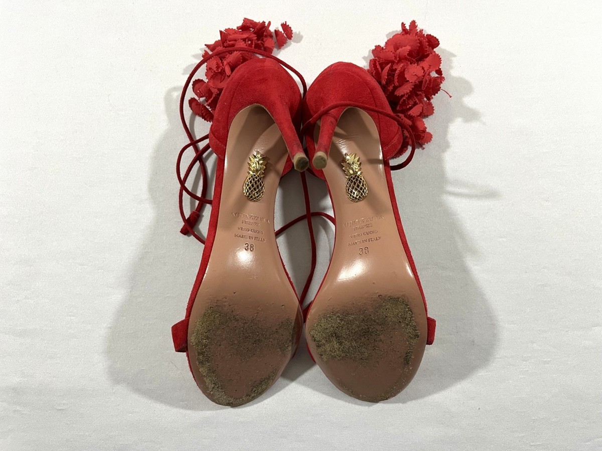 Aquazzura Lily Of The Valley Red Suede Strappy Sandals Shoes Heels