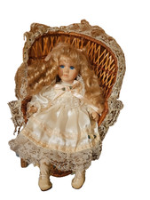 Vintage Doll Porcelain Head Hands  Legs Blonde Blue Eyes Ribbon IN Her Hair