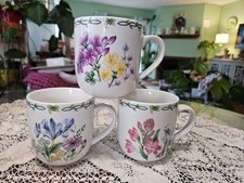 3 Floral Garden Thomson Pottery Garland Rim Coffee Mug Cup flowers floral