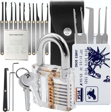 25pc Locksmith Set w/ Clear Lock for Practice Beginner Tools
