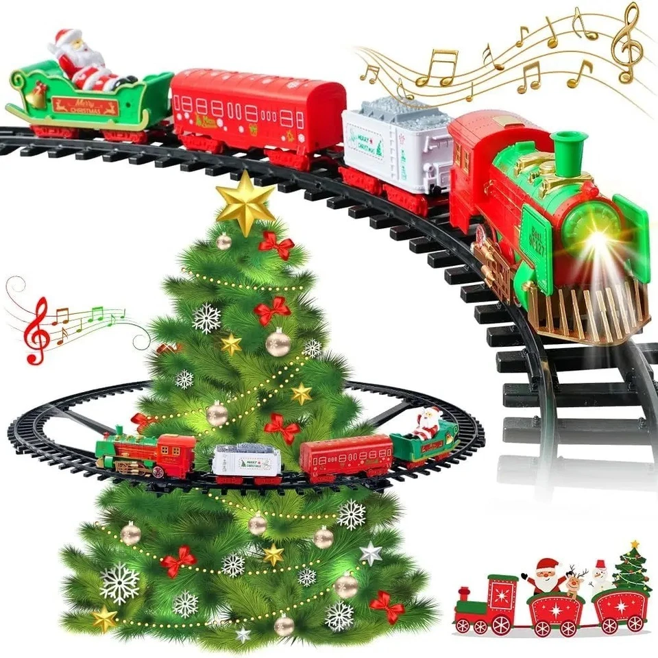 Premium Electric Christmas Train Tracks Set w/ Lights Sound Kids Toy Around Tree - Image 2 of 4