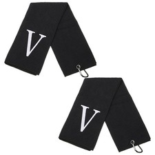 24 x 16" Personalized Golf Towels, Golf Towel with Clip Initial V Black 