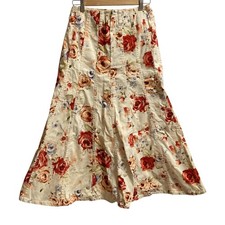PINK HOUSE Flower Print Long Skirt, Size M, Red and White Women USED