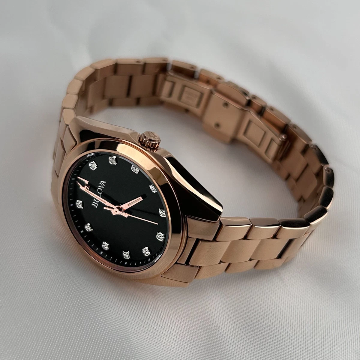 Bulova Rose Gold 32mm Diamond Accent Watch w/ box Bulova Diamond Rose Gold Case Analog Wristwatches for sale  main image 2