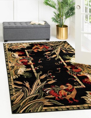 Barnyard Collection Area Rug - Farm (4' 1'' x 6' 1'' Rectangle, Black/ Cream)