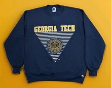 Vintage Georgia Tech Sweatshirt Sz Large Blue Fleece Crewneck Logo NCAA USA 90s