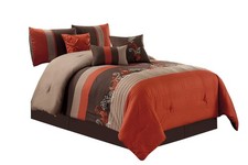 Napa 7-Piece Luxury Autumn Leaves Scroll Embroidery Bedding Comforter Set Qu...