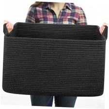 Large Blanket Basket Blanket Storage Living Room, 19.7"x15.8"x11.8" Black