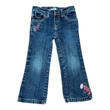 Joe Fresh Jeans Girls 4 Blue Embroidered Floral Bootcut Denim Toddler Pants Cute