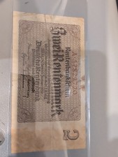 1937 2 Rentenmark German Paper Note - Rentenbankschein - 8-Digit Serial Number -