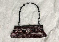 Vintage Beaded Evening Clutch Handbag Sequin Embellished Brown Burgundy Purse