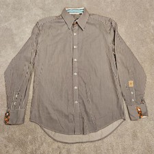 Robert Graham Men s Dress Shirt Size Large Striped Plaid Contrast Trim