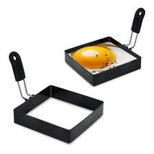 LXLOVESM 2-Pack 4'' Square Egg Rings Set with Silicone Handle, 4 inch, Black