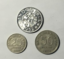 3 Coin Indonesia 25 Sen 1952 UNC 25 50 Rupiah 1971