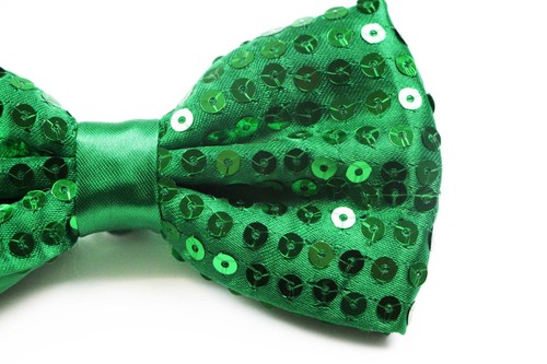 Mens Green Sequin Patterned Bow Tie - Picture 3 of 4