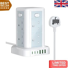 Space-Saving Power Hub: 8 AC Outlets and 6 Smart USB Ports for Home & Office