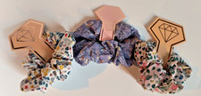  3 Jumbo Cloth Hair Ties Scrunchies - Ivory, Purple  Beige multicolor flowers