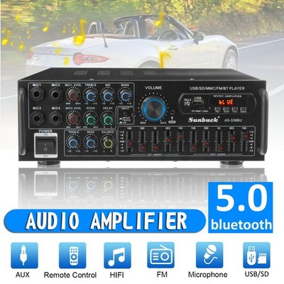 Sunbuck 2000W Stereo HiFi Power Amplifier Bluetooth 5.0 Karaoke FM USB EQ AUX