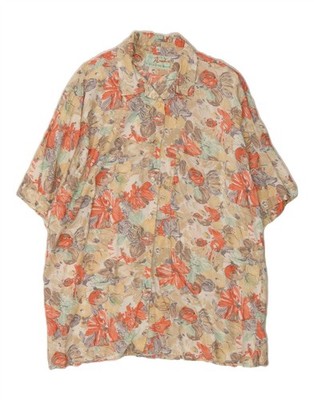 ROBERT FRIEDMAN Womens Oversized Longline Shirt UK 16 Large Beige Hawaiian KK04