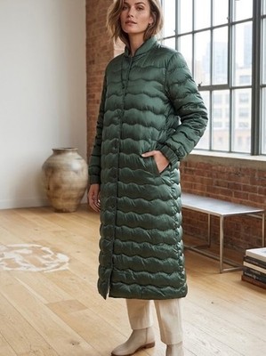 PERSONA BY MARINA RINALDI LONG DOWN QUILTED COAT LIGHTWEIGHT GREEN US-20 NWT