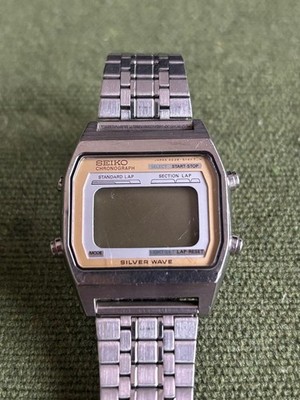 Seiko Silver Wave Vintage Digital Chronograph Men's Watch Max 17cm