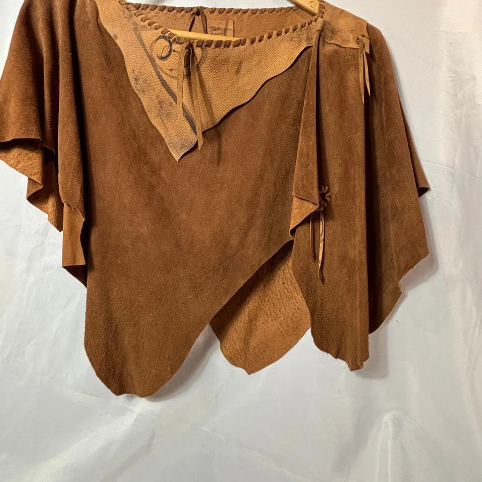 Top Corto De Colección Azul Gorro Rosa Originales Cuero Marrón y Tostado Boho Western Foto 2 de 4