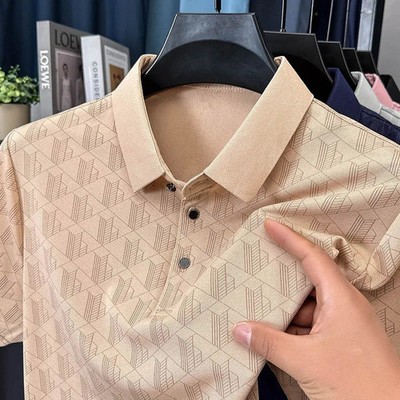 Hot Luxury Brand Man Short-Sleeved Polo Shirt Button Lapel European American Sty