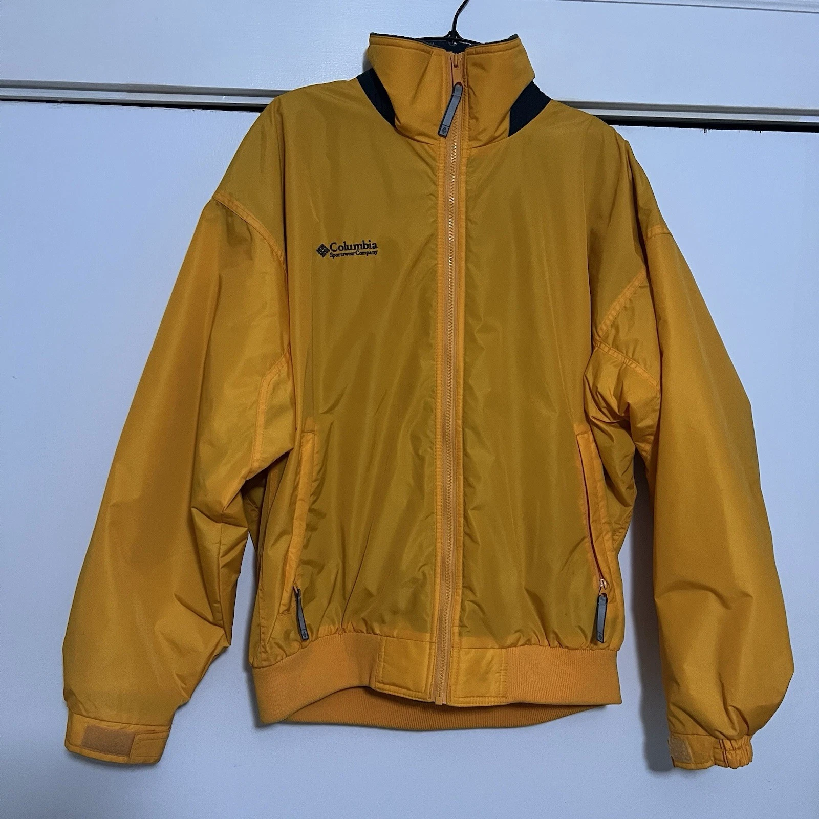 Columbia Jacket Mens Large Yellow Full Zip Nylon Outdoor Windbreaker