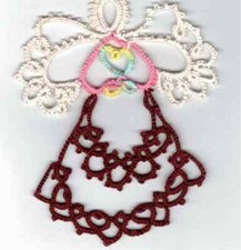 Tatting Tatted Angel made marroon pastel and white size 10 thread