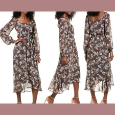 NEW All In Favor [ Medium ] Square Neck Long Sleeve Midi Chiffon Dress #G1096