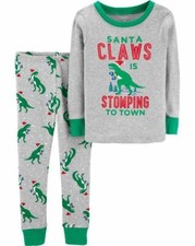 New Carter's 2 Piece Boys Pajamas 6 year NWT Holiday Santa Claws Dinosaur T Rex