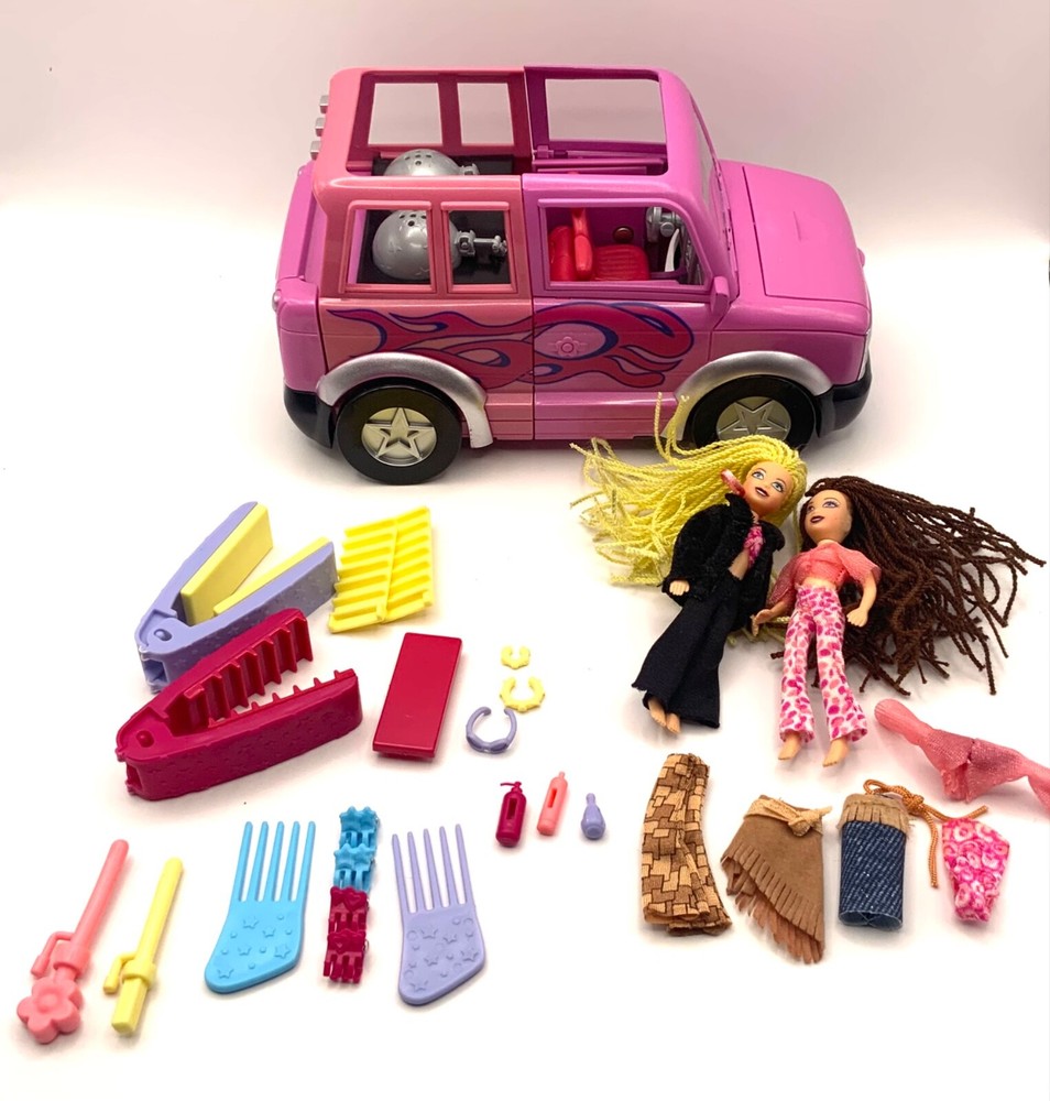Polly Pocket Dare to Hair Stretch U-V Limo Car Jeep Pool Dolls & Accessories Lot