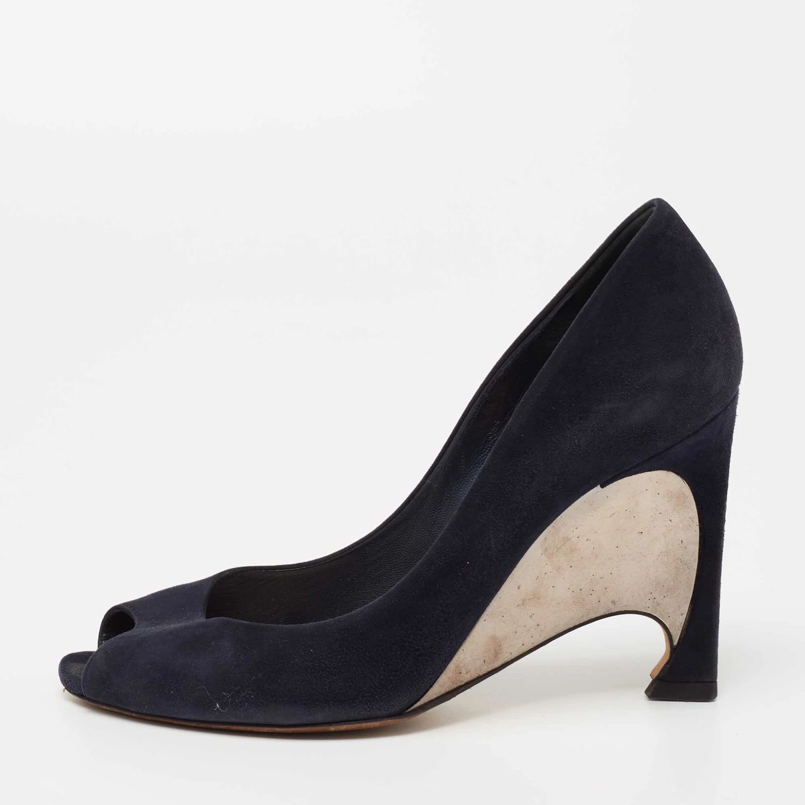 Escarpins à coin optique bout en daim bleu marine Dior taille 36,5