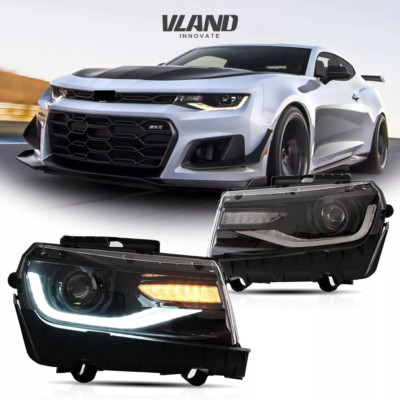 Pair VLAND LED Headlight For CHEVROLET CAMARO 2014-2015 W/Wiping Turn Indicator