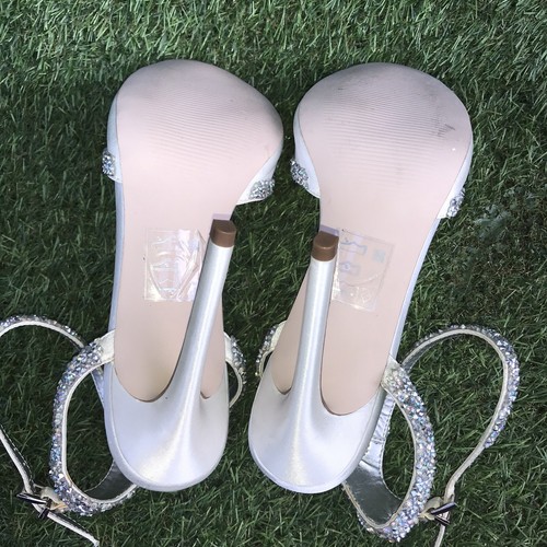 ASOS White Satin Gems Bridal Stiletto Ankle Strap Sandals UK 5 EU 38 - Picture 8 of 15