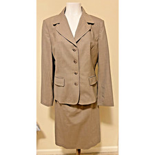 Talbots Wool Skirt Suit Blazer Jacket Tan Lined Work Size 12 Stretch